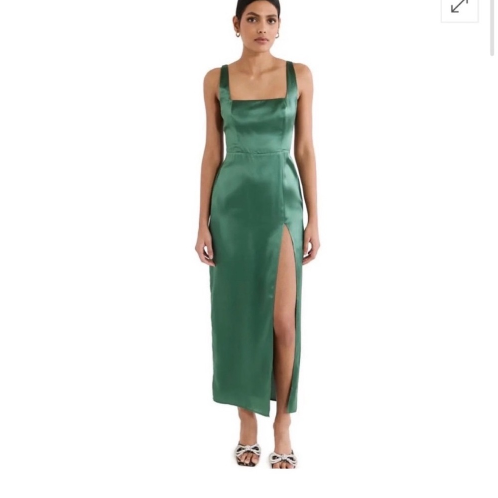 Reformation Green Satin Midi Dress